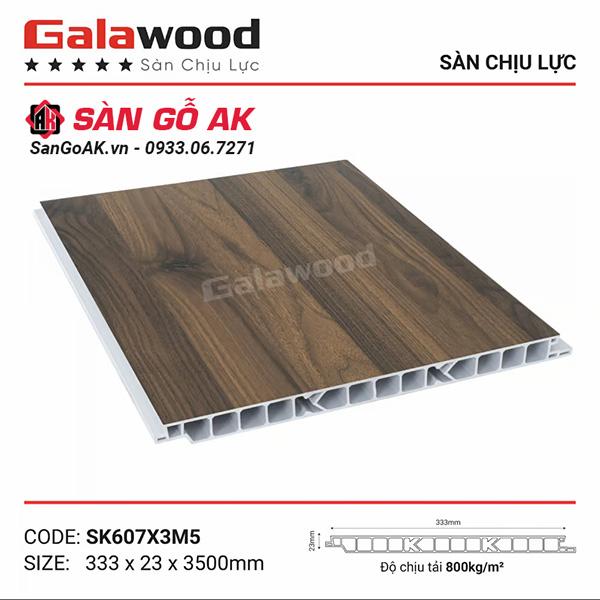 Sàn nhựa chịu lực gác lửng Galawood SK607 vân gỗ nâu vàng