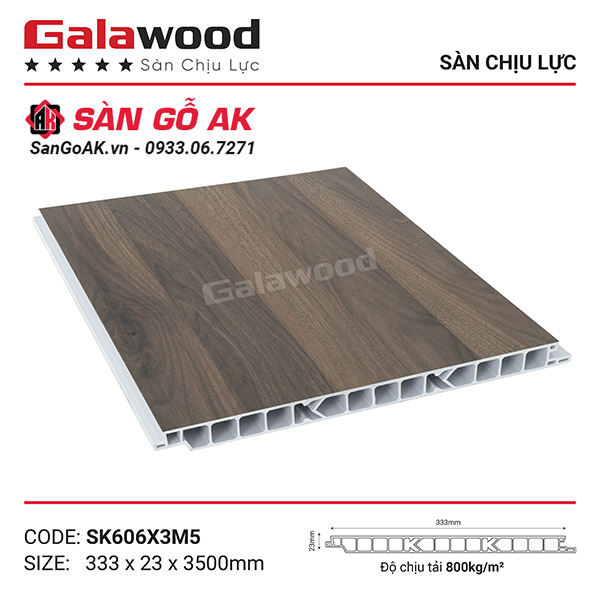 Sàn nhựa chịu lực gác lửng Galawood SK606 vân gỗ nâu wanult