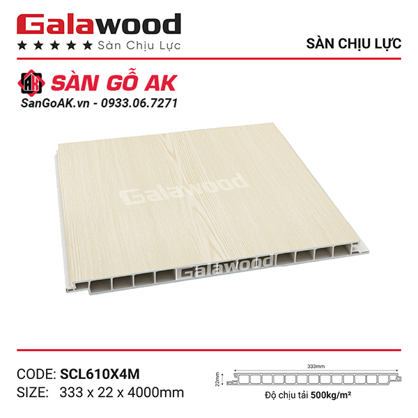 Sàn nhựa chịu lực gác lửng Galawood SCL610 vân gỗ sồi vàng nhạt