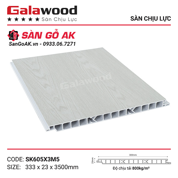 Sàn nhựa chịu lực gác lửng Galawood SK605 vân gỗ trắng ngà