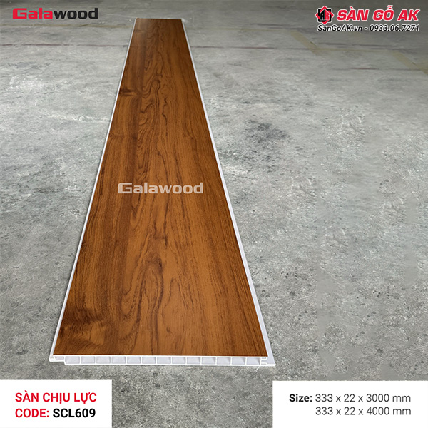 Sàn nhựa chịu lực gác lửng Galawood SCL609 vân gỗ vàng cam