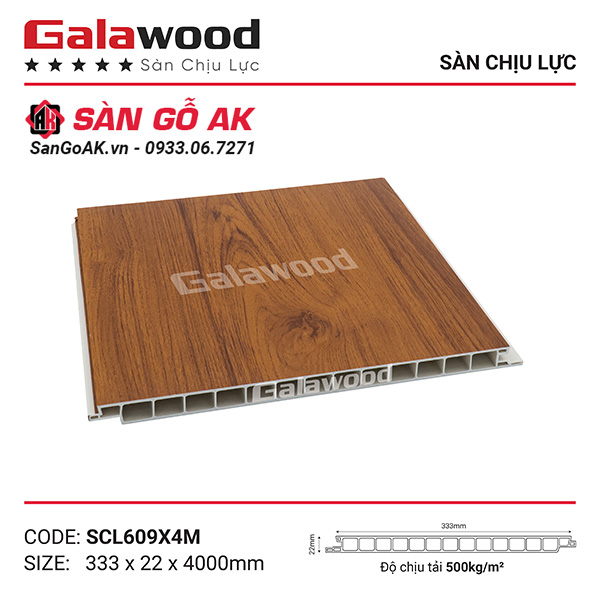 Sàn nhựa chịu lực gác lửng Galawood SCL609 vân gỗ vàng cam