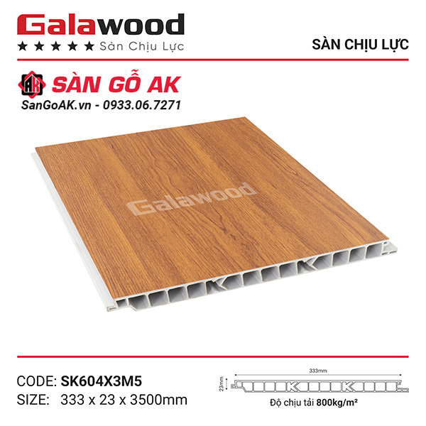 Sàn nhựa chịu lực gác lửng Galawood SK604 vân gỗ vàng cam