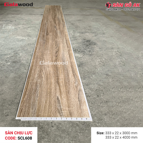 Sàn nhựa chịu lực gác lửng Galawood SCL608 vân gỗ vàng kem