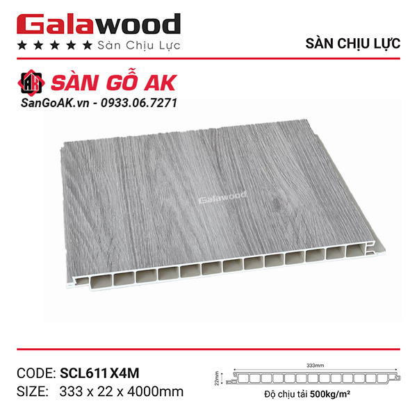 Sàn nhựa chịu lực gác lửng Galawood SCL611 vân gỗ xám nhạt