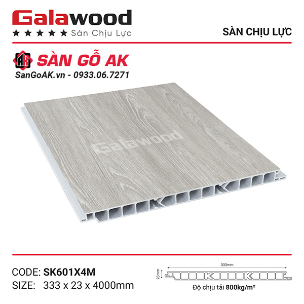 Sàn nhựa chịu lực gác lửng Galawood SK601 vân gỗ xám
