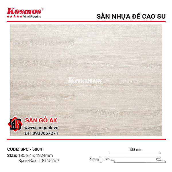 Sàn Nhựa Hèm Khóa Đế Cao Su 4mm Kosmos SPC5004