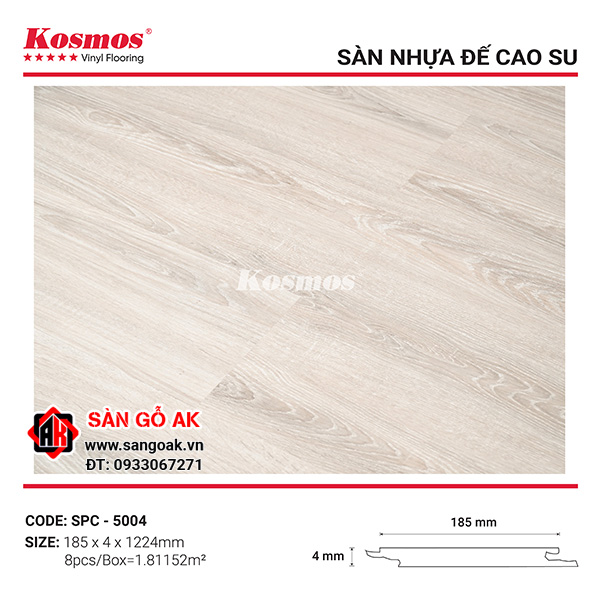 Sàn Nhựa Hèm Khóa Đế Cao Su 4mm Kosmos SPC5004