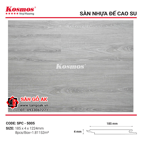 Sàn Nhựa Hèm Khóa Đế Cao Su 4mm Kosmos SPC5005