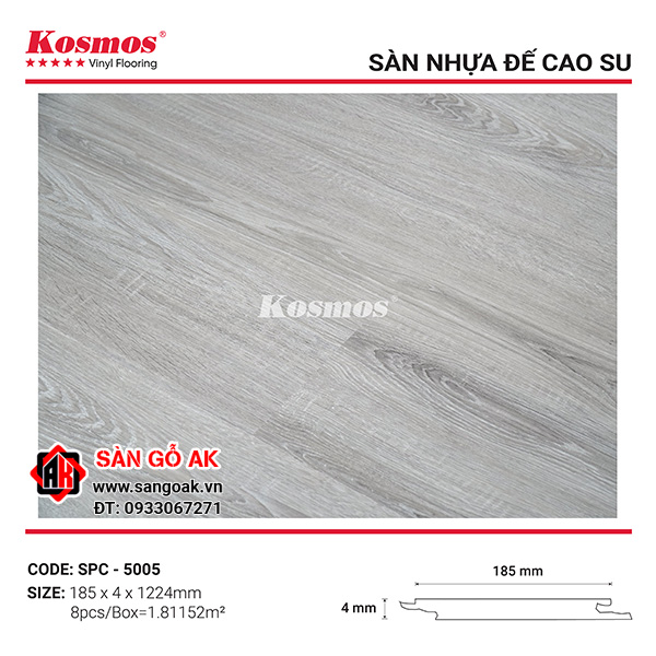 Sàn Nhựa Hèm Khóa Đế Cao Su 4mm Kosmos SPC5005