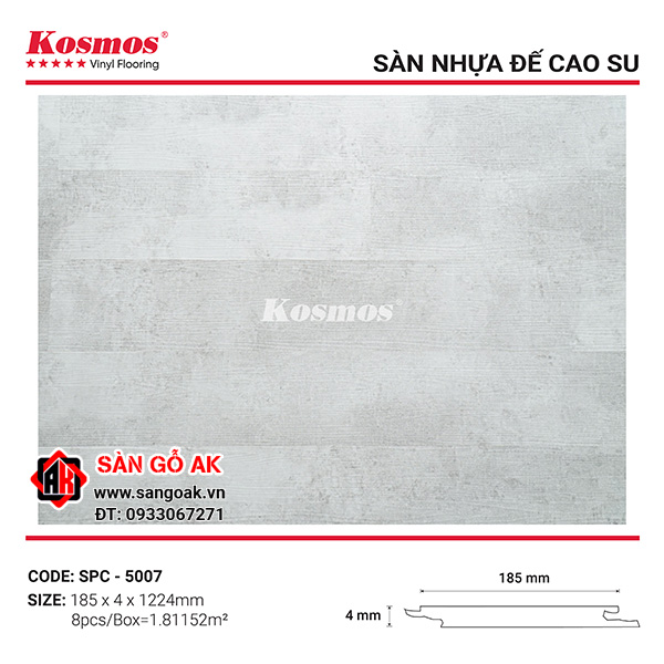 Sàn Nhựa Hèm Khóa Đế Cao Su 4mm Kosmos SPC5007