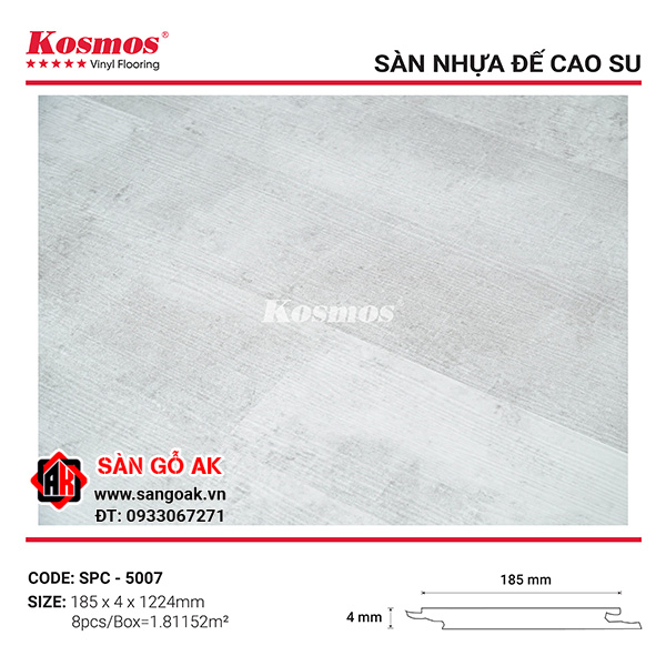 Sàn Nhựa Hèm Khóa Đế Cao Su 4mm Kosmos SPC5007