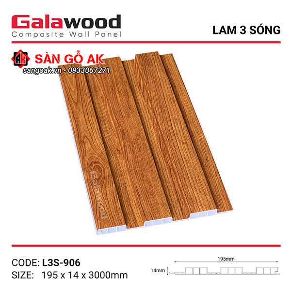 Lam 3 sóng Galawood L3S-906 vân gỗ vàng cam