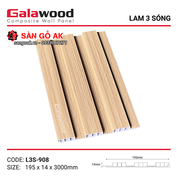 Lam 3 sóng Galawood L3S-908 vân gỗ sồi vàng đậm