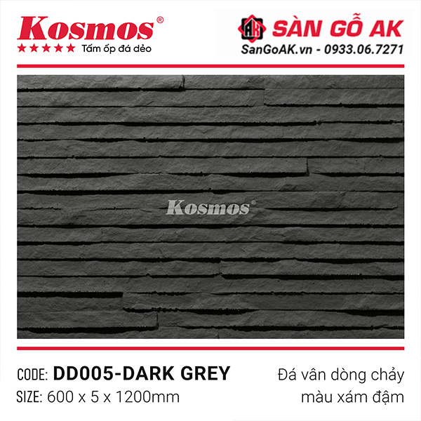 Tấm ốp đá dẻo Kosmos DD005-DARK GREY đá vân dòng chảy xám đậm