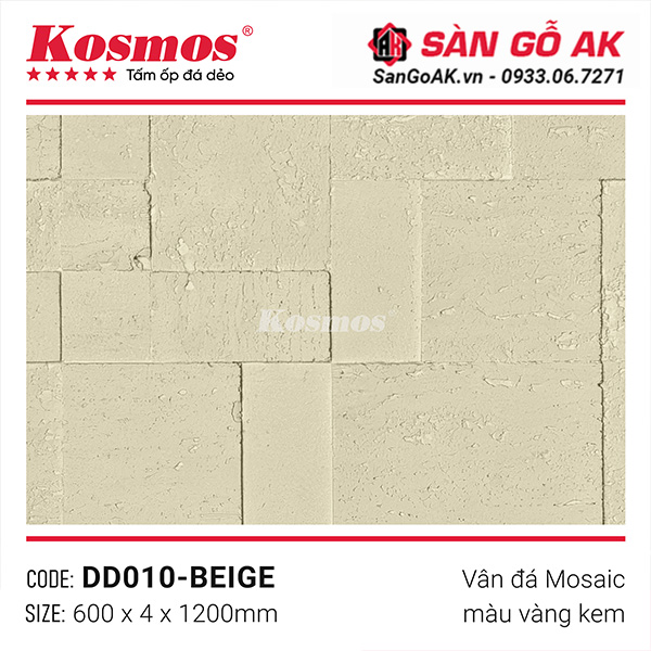 Tấm ốp đá dẻo Kosmos DD010-BEIGE vân đá Mosaic vàng kem