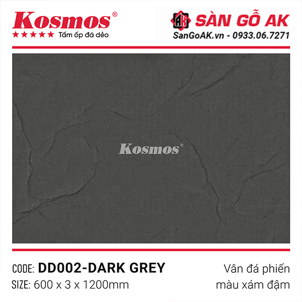 Tấm ốp đá dẻo Kosmos DD002-DARK GREY vân đá phiến xám đậm
