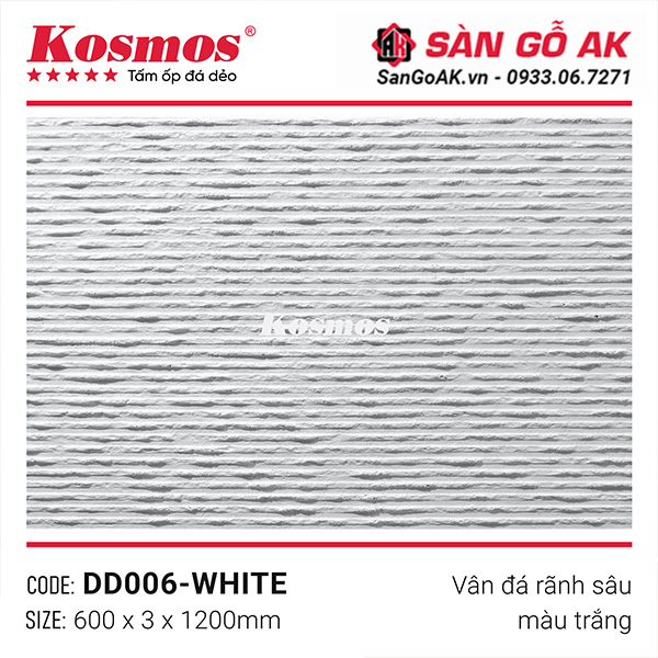 Tấm ốp đá dẻo Kosmos DD006-WHITE vân đá rãnh sâu trắng