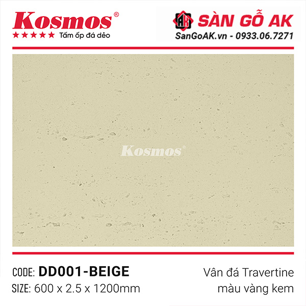Tấm ốp đá dẻo Kosmos DD001-BEIGE vân đá Travertine vàng kem