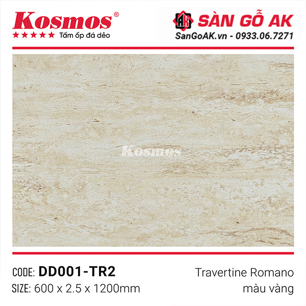 Tấm ốp đá dẻo Kosmos DD001-TR2 vân đá Travertine Romano vàng