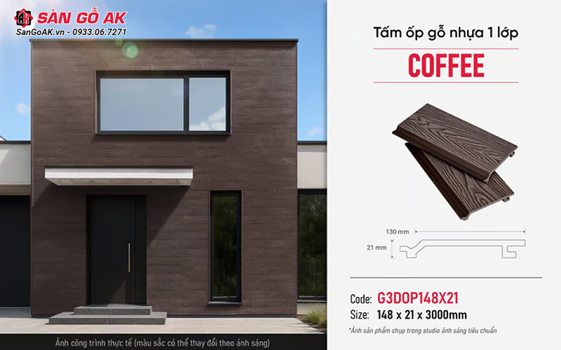 Tấm ốp gỗ nhựa ngoài trời Galawood G3DOP148X21 Coffee vân gỗ 3D 