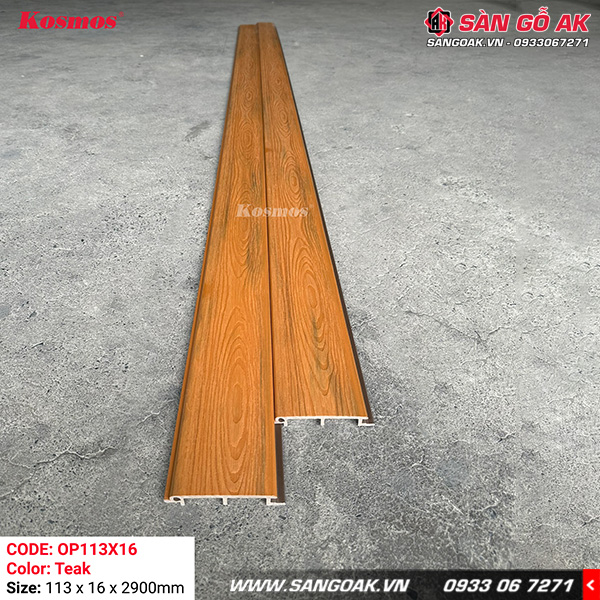 Tấm ốp gỗ nhựa ngoài trời ASA Kosmos OP113X16 Teak