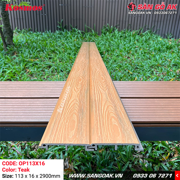 Tấm ốp gỗ nhựa ngoài trời ASA Kosmos OP113X16 Teak