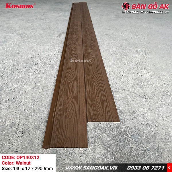Tấm ốp gỗ nhựa ngoài trời ASA Kosmos OP140X12 Walnut