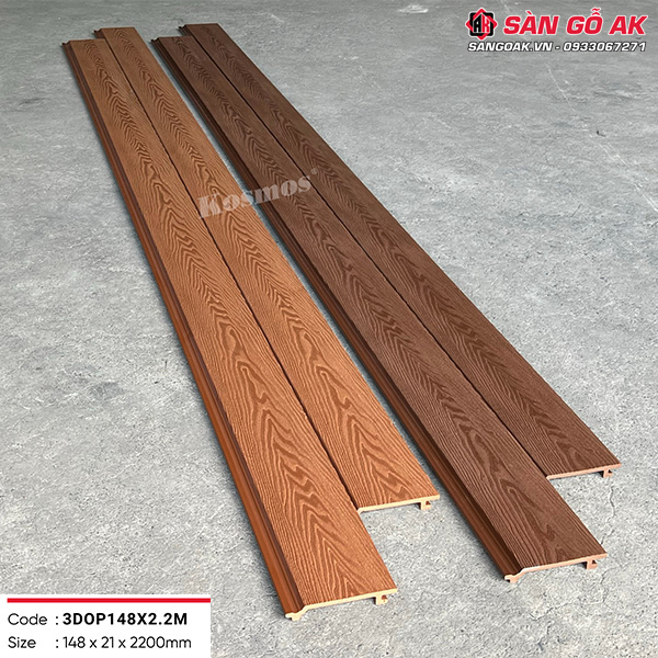 Tấm ốp gỗ nhựa ngoài trời Kosmos vân 3D 3DOP148X2.2M Coffee