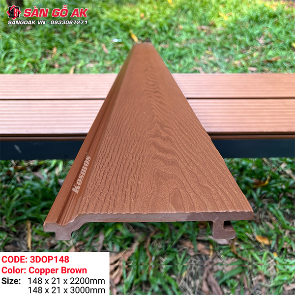 Tấm ốp gỗ nhựa ngoài trời Kosmos vân 3D 3DOP148X3M Copper Brown