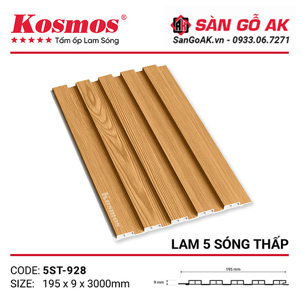 Tấm ốp lam 5 sóng thấp Kosmos 5ST-928 vân gỗ vàng đậm