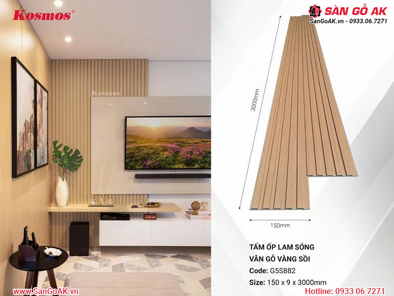 Lam sóng than tre Galawood G5S882 vân gỗ chống xước vàng sồi