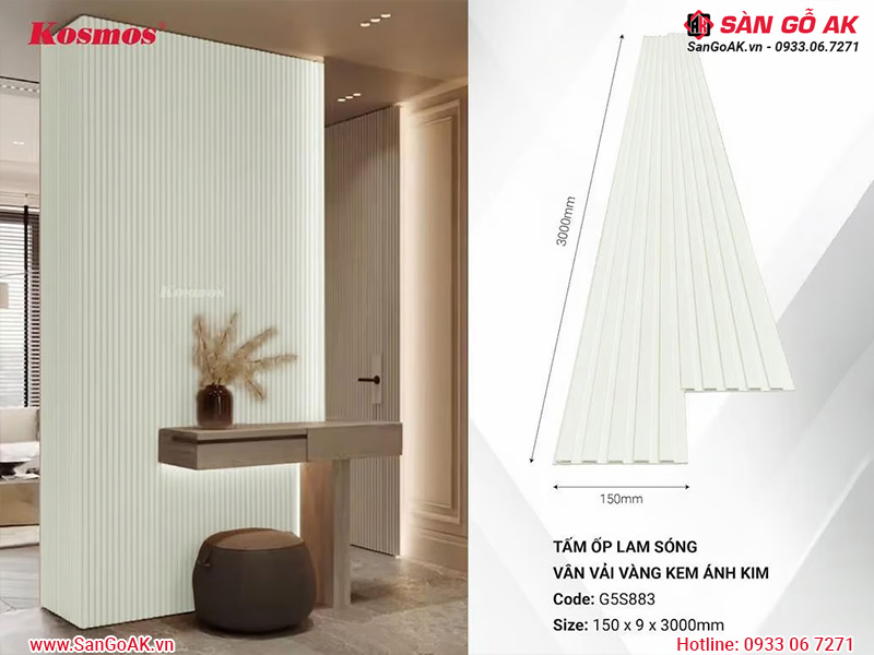Lam sóng than tre Galawood G5S883 vân vải vàng kem ánh kim