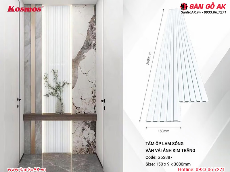 Lam sóng than tre Galawood G5S887 vân đơn sắc ánh kim trắng