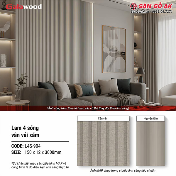 Lam 4 sóng Galawood L4S-904 vân vải xám