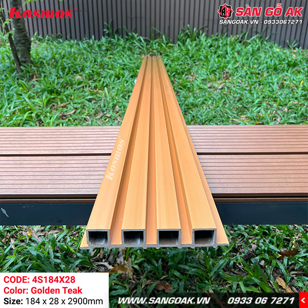 Lam 4 sóng gỗ nhựa ngoài trời ASA Kosmos 4S184X28 Golden Teak