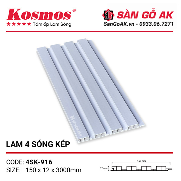 Tấm ốp lam 4 sóng thấp Kosmos 4SK-916 màu trắng vân giấy