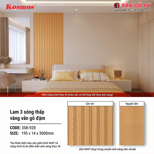 Lam 3 sóng thấp Kosmos 3SK-928 vân gỗ vàng đậm