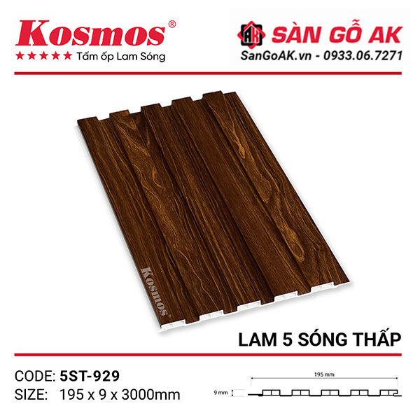 Tấm ốp lam 5 sóng thấp Kosmos 5ST-929 vân gỗ nâu