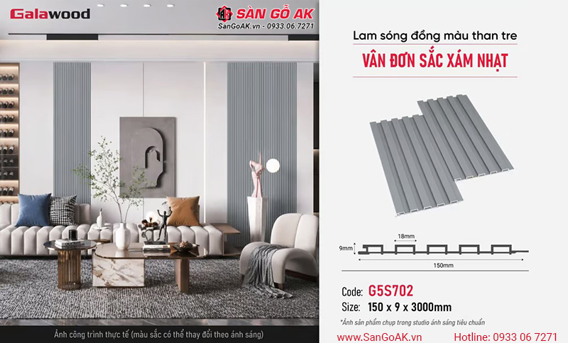 Lam sóng than tre Galawood G5S702 vân đơn sắc xám nhạt
