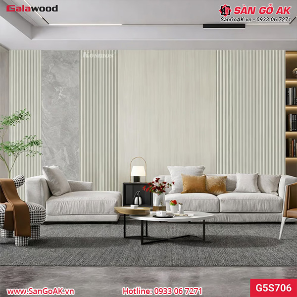 Lam sóng than tre Galawood G5S706 vân gỗ chống xước vàng kem nhạt