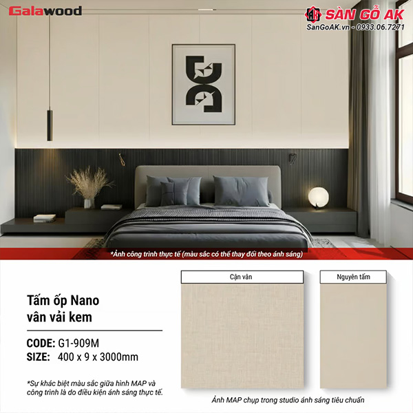 Tấm ốp Nano Galawood G1-909M vân vải kem