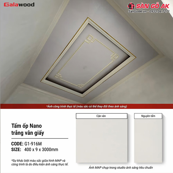Tấm ốp Nano Galawood G1-916M vân giấy trắng