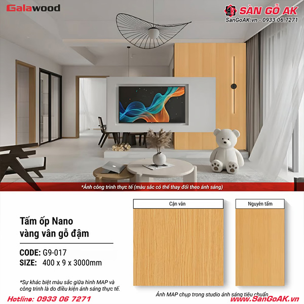Tấm ốp Nano Galawood G9-017 vàng đậm vân gỗ
