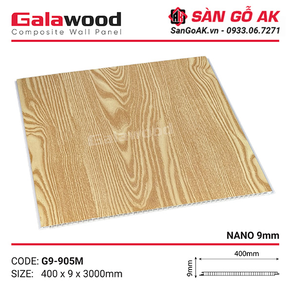 Tấm ốp Nano Galawood G9-905M vân gỗ sồi vàng nhạt
