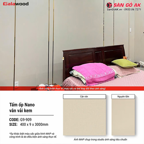 Tấm ốp Nano Galawood G9-909 vân vải kem
