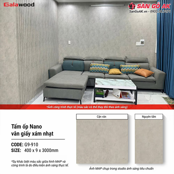 Tấm ốp Nano Galawood G9-910 vân giấy xám nhạt