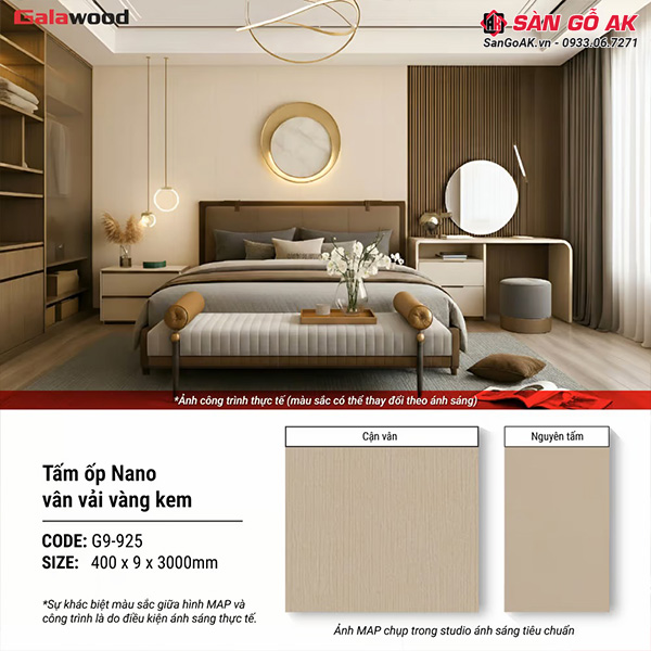Tấm ốp Nano Galawood G9-925 vân vải vàng kem