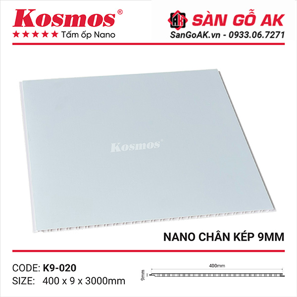 Tấm ốp Nano chân kép 9mm Kosmos K9-020 màu trắng trơn