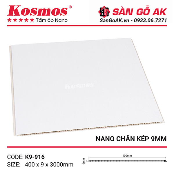 Tấm ốp Nano chân kép 9mm Kosmos K9-916 trắng vân giấy